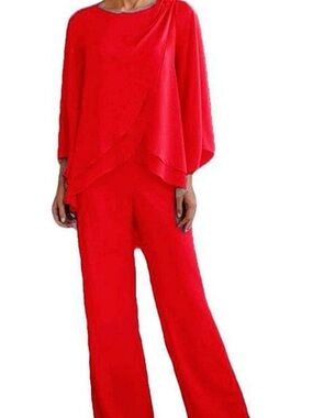 Red Wide-Leg Jumpsuit with Draped Top